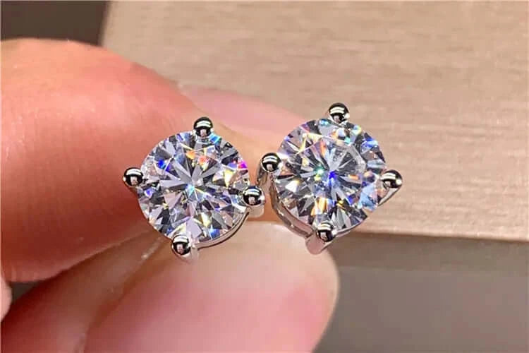 10K White Gold Stud Earrings Women 0.5 1 2 3 Carat Round Moissanite Diamond Present Wedding Anniversary Engagement Party Gift