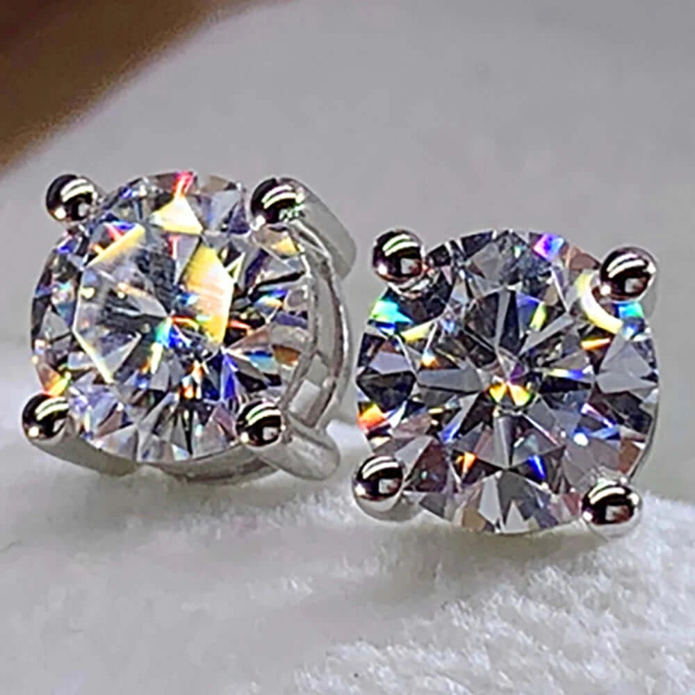 10K White Gold Stud Earrings Women 0.5 1 2 3 Carat Round Moissanite Diamond Present Wedding Anniversary Engagement Party Gift