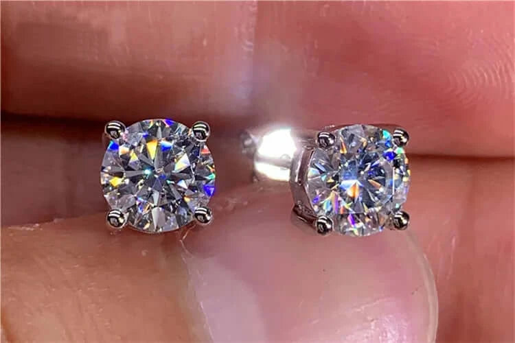 10K White Gold Stud Earrings Women 0.5 1 2 3 Carat Round Moissanite Diamond Present Wedding Anniversary Engagement Party Gift