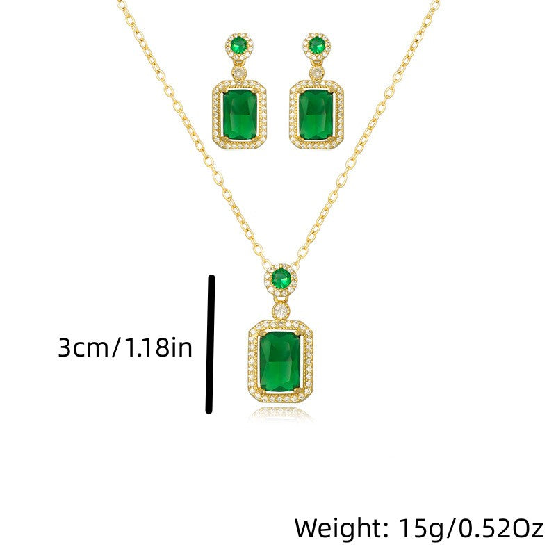 Rhinestone Pendant Necklace Stud Earrings Set Cubic Zirconia Green Jewelry Red Jewelry Sets Daily Accessories Gift