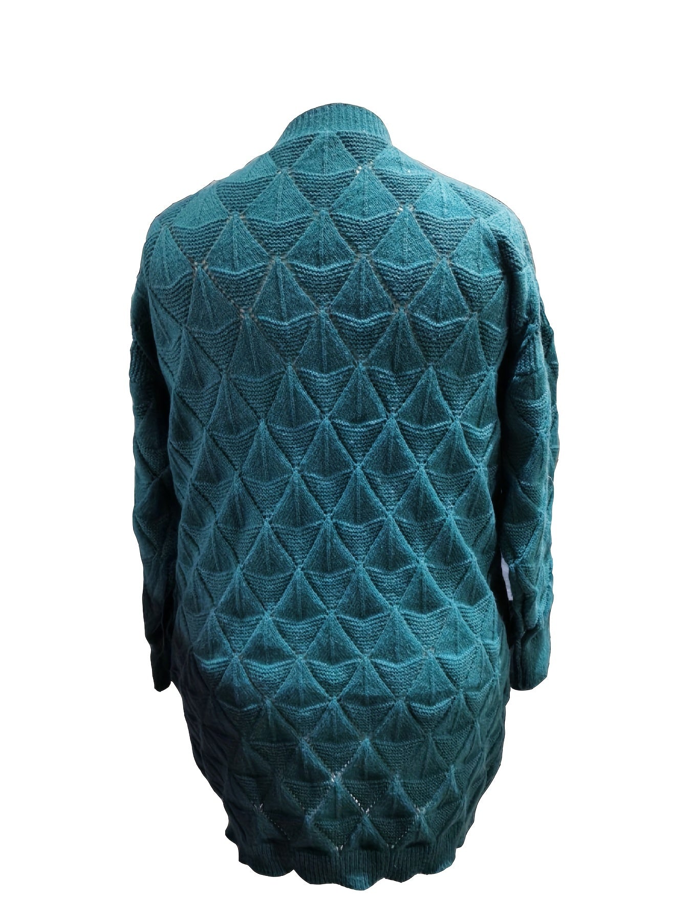 Plus Size Casual Cardigan, Women's Plus Solid Eyelet Embroidered Long Sleeve Open Front Cardigan