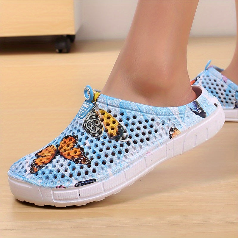 Women's Butterfly Pattern Summer Clogs, Hole Slippers, Non-slip Summer EVA Slippers
