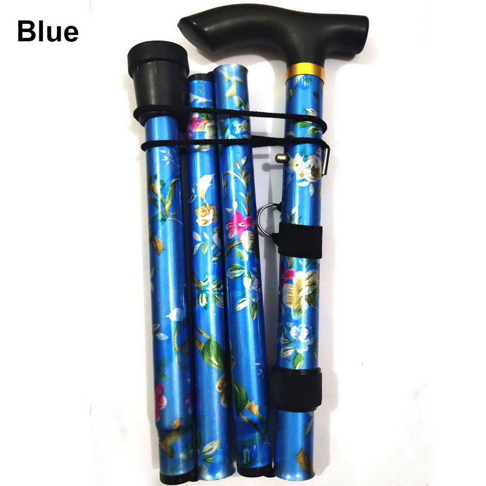 Foldable Adjustable Telescopic Walking Sticks With Non-slip Foot Pad Blue
