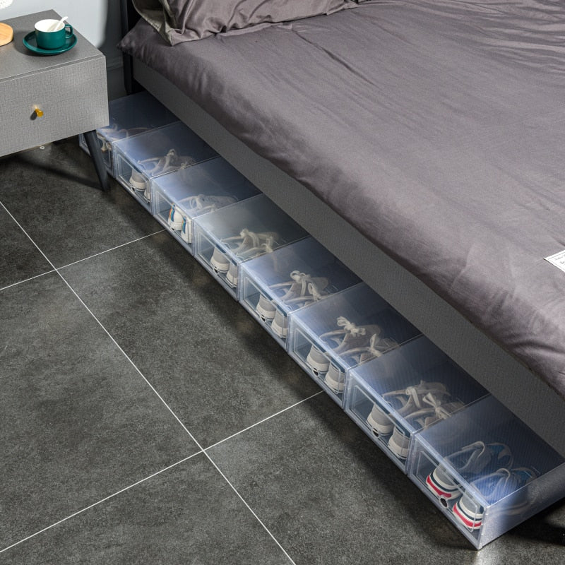 6pcs Fold Plastic shoe boxes storage box shoes box thickened dustproof shoes organizer box superimposed combination shoe cabinet