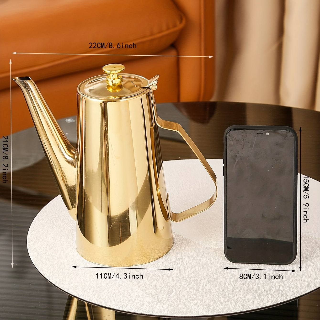 1PC, Golden Coffee Pot, European Style, British Style Afternoon Tea New Thickened Stainless Steel Cold Kettle, Cool Tea Flower Coffee Kettle, Stainless Steel Tea Kettle