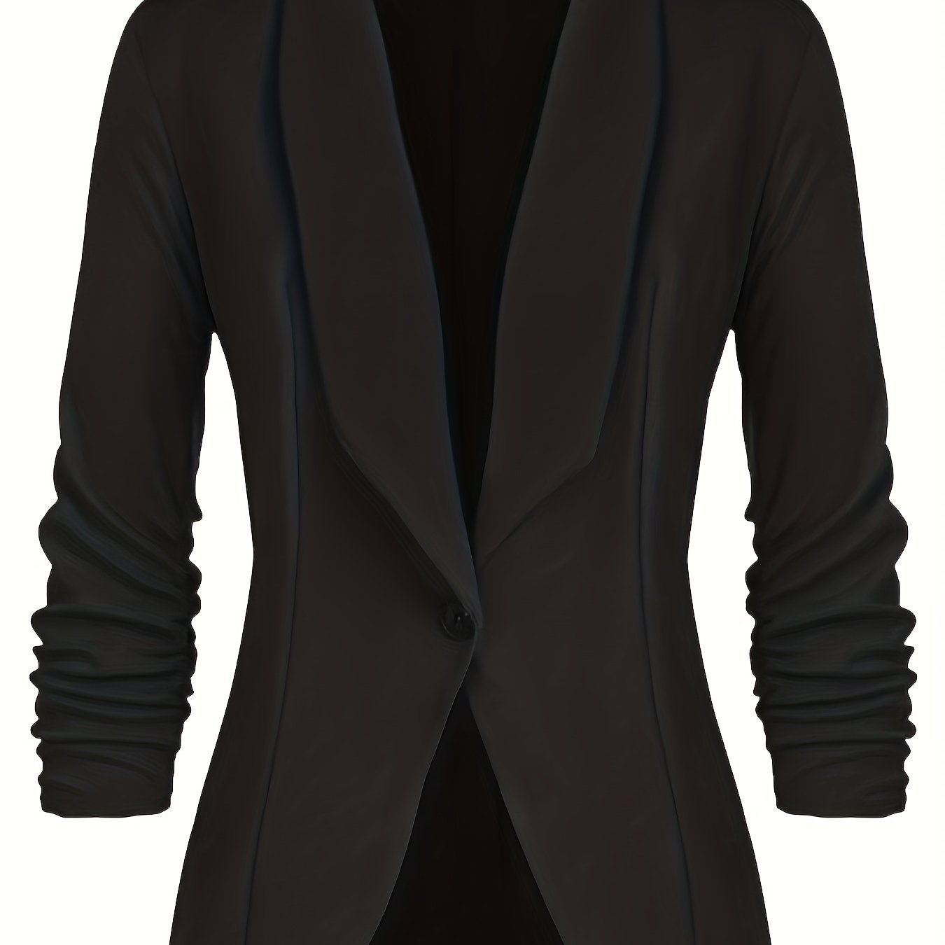 Plus Size Casual Blazer, Women's Plus Solid Long Sleeve Lapel Collar Single Breast Button Slim Fit Blazer black