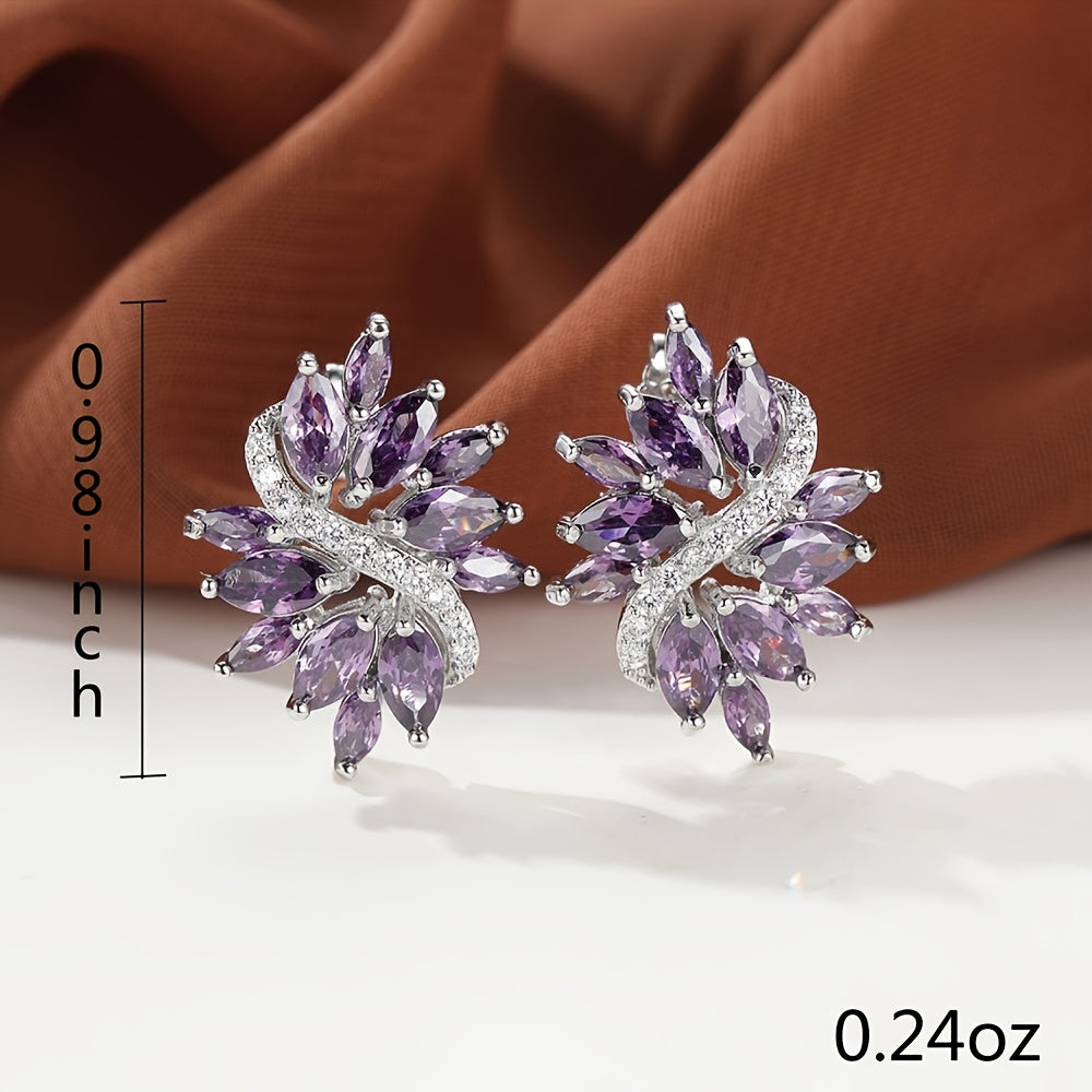 1pair Purple Zircon Stitch Composite Classic Elegant Floral Earrings Women's Earrings