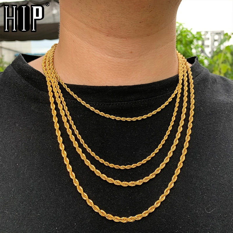 HIP Hop Width 3mm 4mm 5mm Rope Chain Necklace Twisted Gold Silver Color 316L Stainless Steel Necklaces For Women Men Jewelry