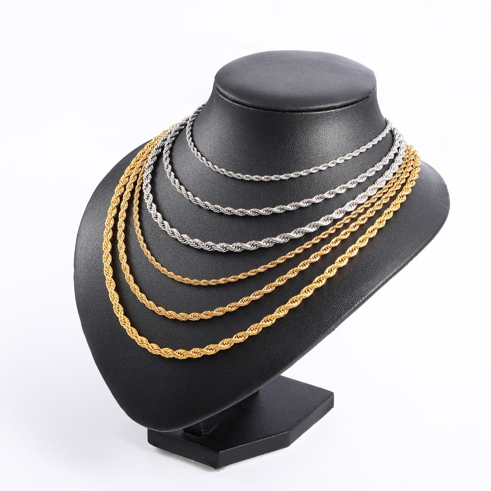 HIP Hop Width 3mm 4mm 5mm Rope Chain Necklace Twisted Gold Silver Color 316L Stainless Steel Necklaces For Women Men Jewelry