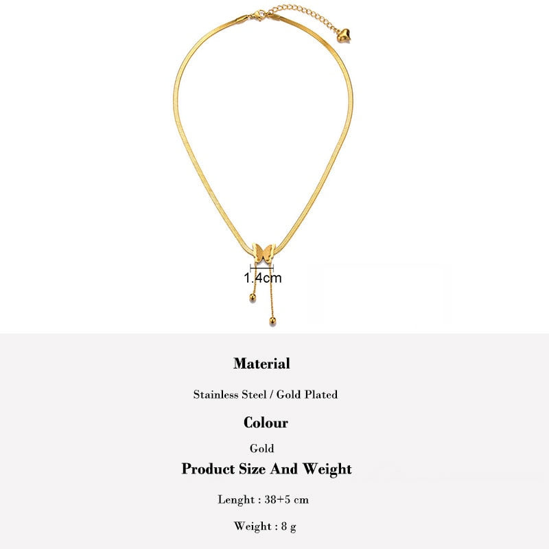 Vintage Butterfly Necklace For Women Stainless Steel Blade Snake Chains Aesthetic Charms Choker Women jewelry Gift To Mujer