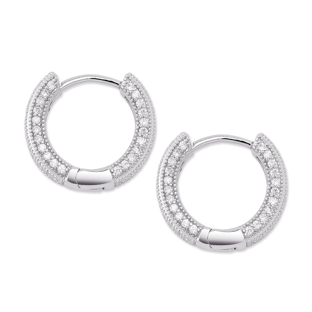 JINAO Gold/Silver Color Plated Iced Out Double row CZ Stone Stud Earring Hip Hop Rock Jewelry Earrings For Male Female Gifts Silver