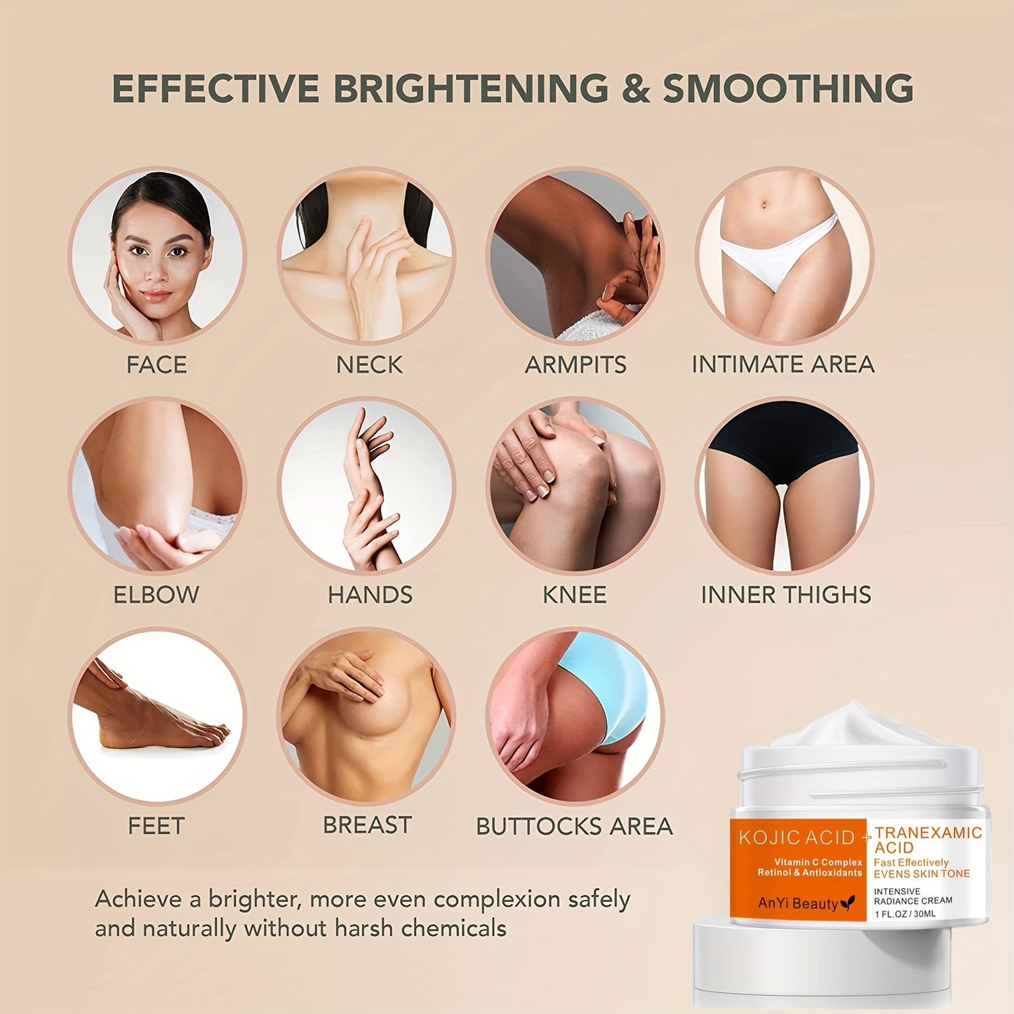 Brighten Your Skin Instantly: Kojic Acid Cream for Face & Body - Dark Spot Remover for Women & Men - 1Fl.Oz