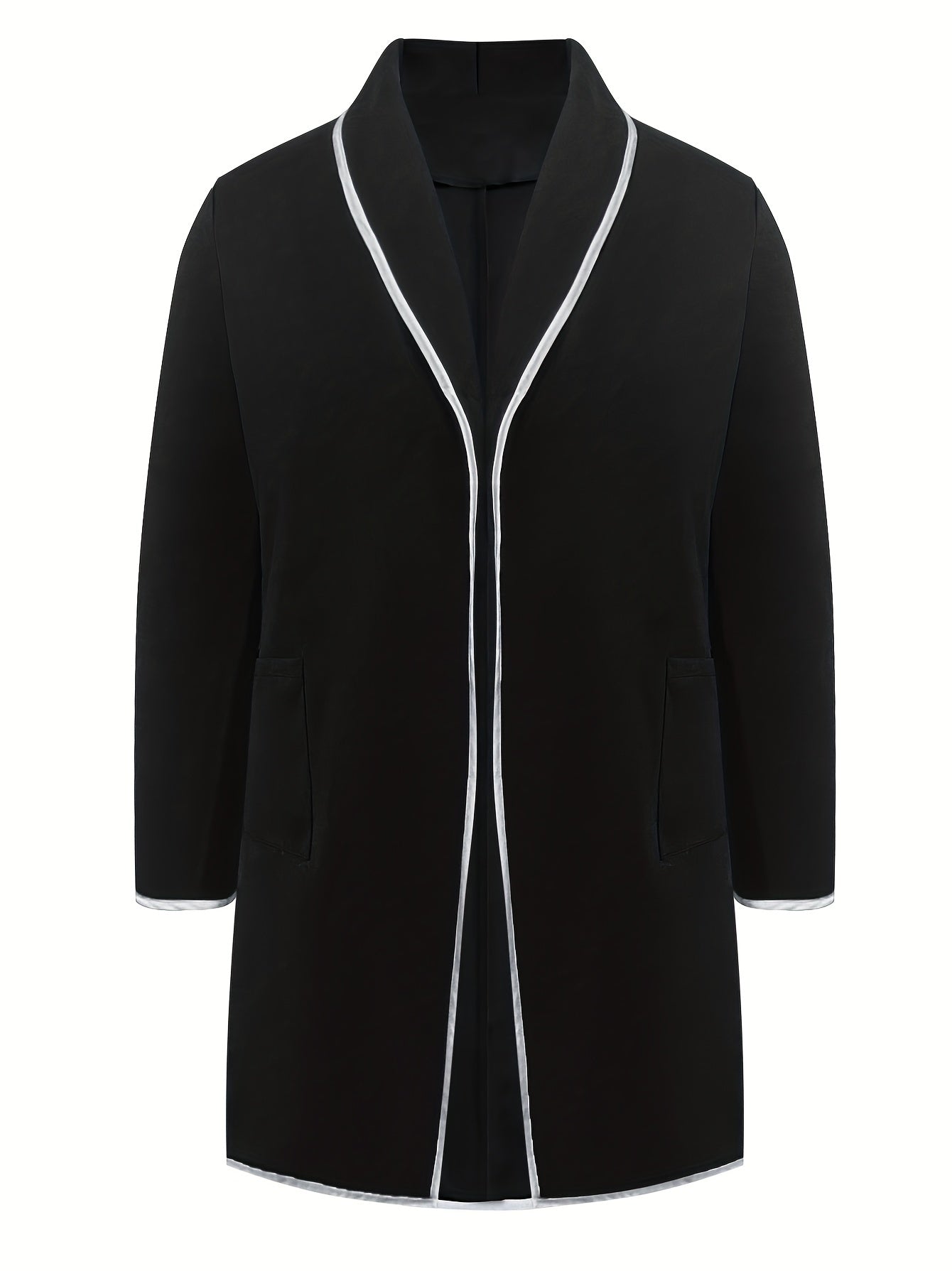 Plus Size Casual Blazer, Women's Plus Colorblock Contrast Trim Long Sleeve Shawl Collar Slight Stretch Blazer