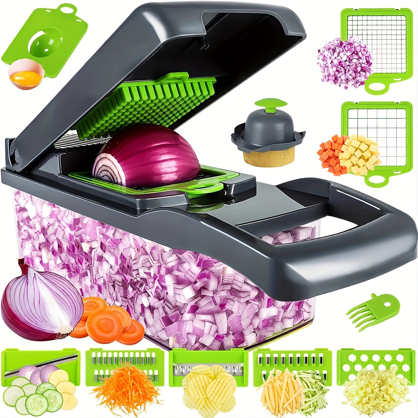 1Set Vegetable Onion Chopper, Kitchen 15 In 1 Food Chopper 8 Blades Cutter With Container(13.7*4.7Inch)
