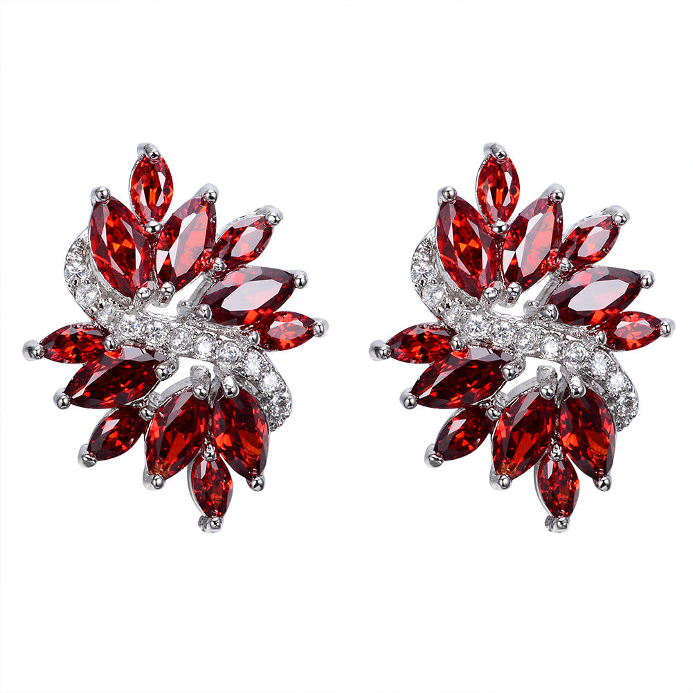 1pair Purple Zircon Stitch Composite Classic Elegant Floral Earrings Women's Earrings Red