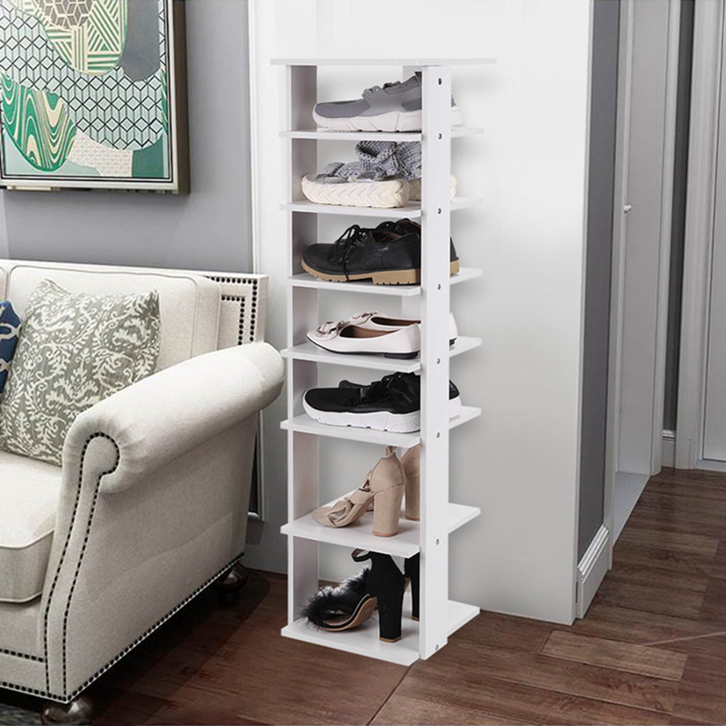Wooden Shoes Racks Entryway Shoes Storage Stand 7 Tiers Shoe Shelf Organizer