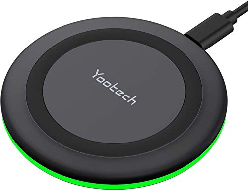 Yootech Wireless Charger, Qi-Certified 10W Max Fast Wireless Charging Pad Compatible with iPhone 12/12 Mini/12 Pro Max/SE 2020/11 Pro Max,Samsung Galaxy S21/S20/Note 10/S10,AirPods Pro(No AC Adapter) Black/Black