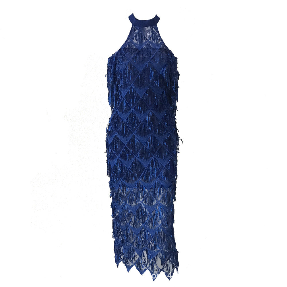Adyce Elegant Sequins Evening Party Dress Vestidos Verano 2019 New Mesh Runway Dress Sexy Night Club Tassels Woman Fringe Dress