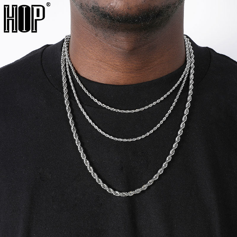HIP Hop Width 3mm 4mm 5mm Rope Chain Necklace Twisted Gold Silver Color 316L Stainless Steel Necklaces For Women Men Jewelry