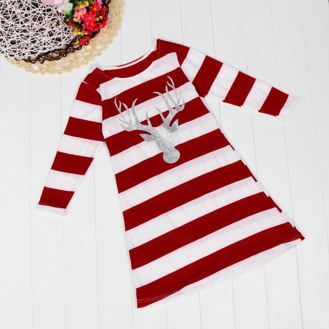Women Fashion Stripe Dress Round Collar Christmas Elk Long Sleeve Casual Dress family dress mom girl fashion dress ship from USA child