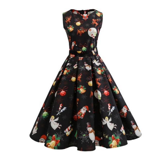Women Christmas Print Pin Up Swing Party Panel Dress 2017 girl lady Merry Christmas Vintage Xmas Swing Lace Dress ship from USA Black