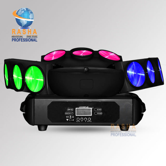 RASHA SHIP FROM USA 9leds*12W 4in1 RGBW Moving Head MINI LED Spider Light Stage Moving Head Beam LED Effect Light United States black case