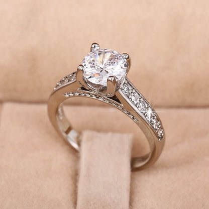 Exquisite Women Romantic Wedding Ring 925 Silver Plated 4 Claw Setting 1.5 Ct Zircon Ring Couple Engagement Fine Jewelry