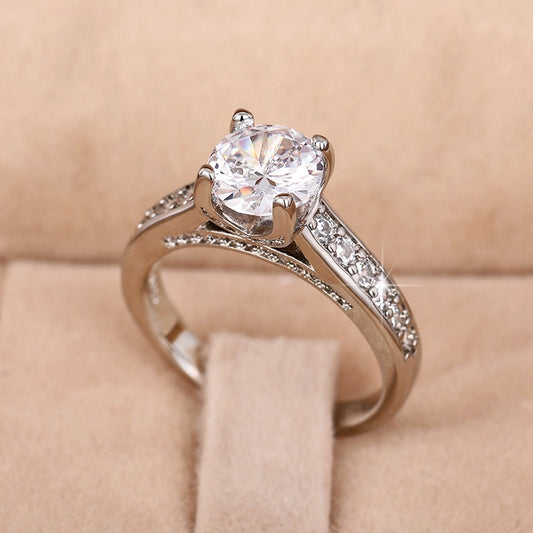 Exquisite Women Romantic Wedding Ring 925 Silver Plated 4 Claw Setting 1.5 Ct Zircon Ring Couple Engagement Fine Jewelry