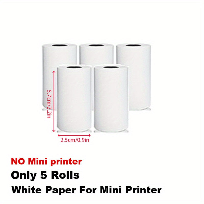 Mini Photo Printer For IPhone/Android,1000mAh Portable Thermal Photo Printer For Gift Study Notes Work Children Photo Picture Memo 5Rolls White Paper
