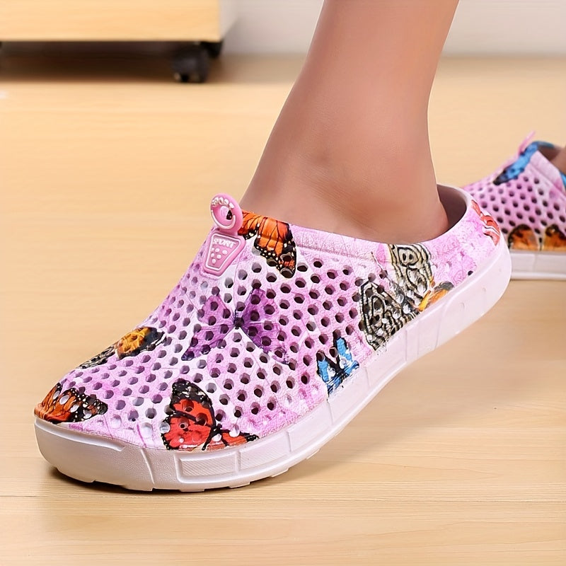 Women's Butterfly Pattern Summer Clogs, Hole Slippers, Non-slip Summer EVA Slippers
