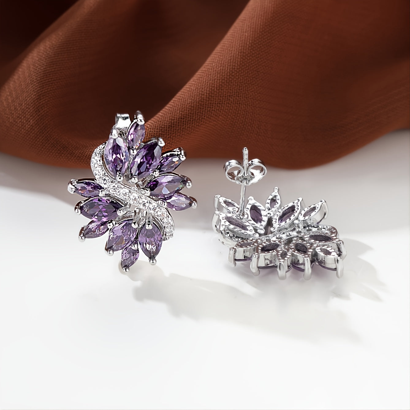 1pair Purple Zircon Stitch Composite Classic Elegant Floral Earrings Women's Earrings