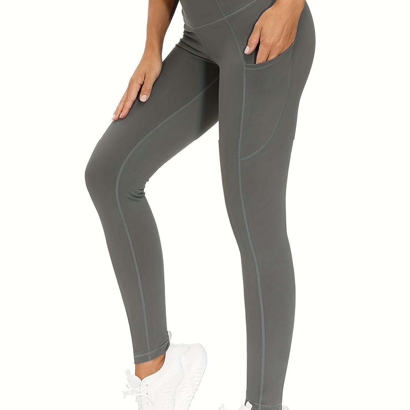 Phonepocketed Plus Size Sports Leggings High Stretch Butt Lifting grey