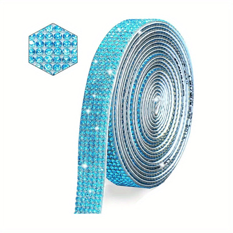 1 Roll Self Adhesive Crystal Rhinestone Strips, Crystal Ribbon Bling Gemstone Sticker With 2mm Rhinestone Strips For DIY Arts Crafts, Wedding Parties, Car Phone Decoration, Mother's Day Father's Day Gift Blue Diamond