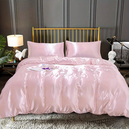 3-Piece Luxurious Satin Duvet Cover Set - Perfect for Weddings & Guest Rooms! Pink queen
