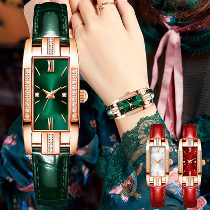 Lady Quartz Small Watch With Square Roman Numerals Dial Vintage Dress Watch Rhinestone Wristwatches