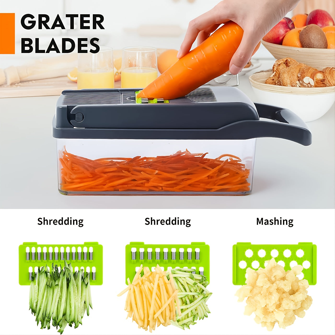 1Set Vegetable Onion Chopper, Kitchen 15 In 1 Food Chopper 8 Blades Cutter With Container(13.7*4.7Inch)