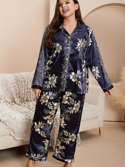 Elegant Plus Size Floral Pajama Set