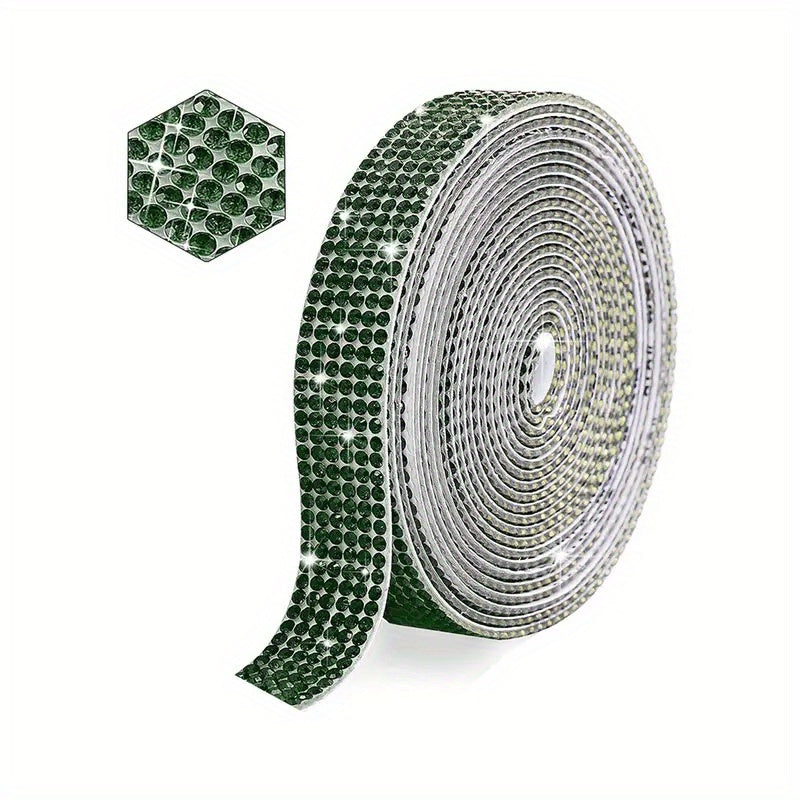 1 Roll Self Adhesive Crystal Rhinestone Strips, Crystal Ribbon Bling Gemstone Sticker With 2mm Rhinestone Strips For DIY Arts Crafts, Wedding Parties, Car Phone Decoration, Mother's Day Father's Day Gift Green Diamond