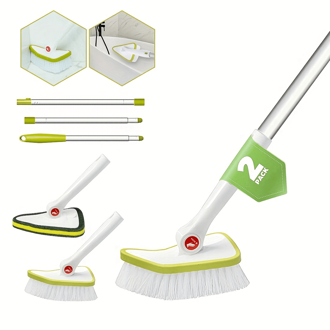 2 In 1 Cleaning Brush Tub And Tile Scrubber Brush Sponge With 46 Extendable Long Lightweight Handle Detachable Stiff Bristl White One-pole Double-headed Suit