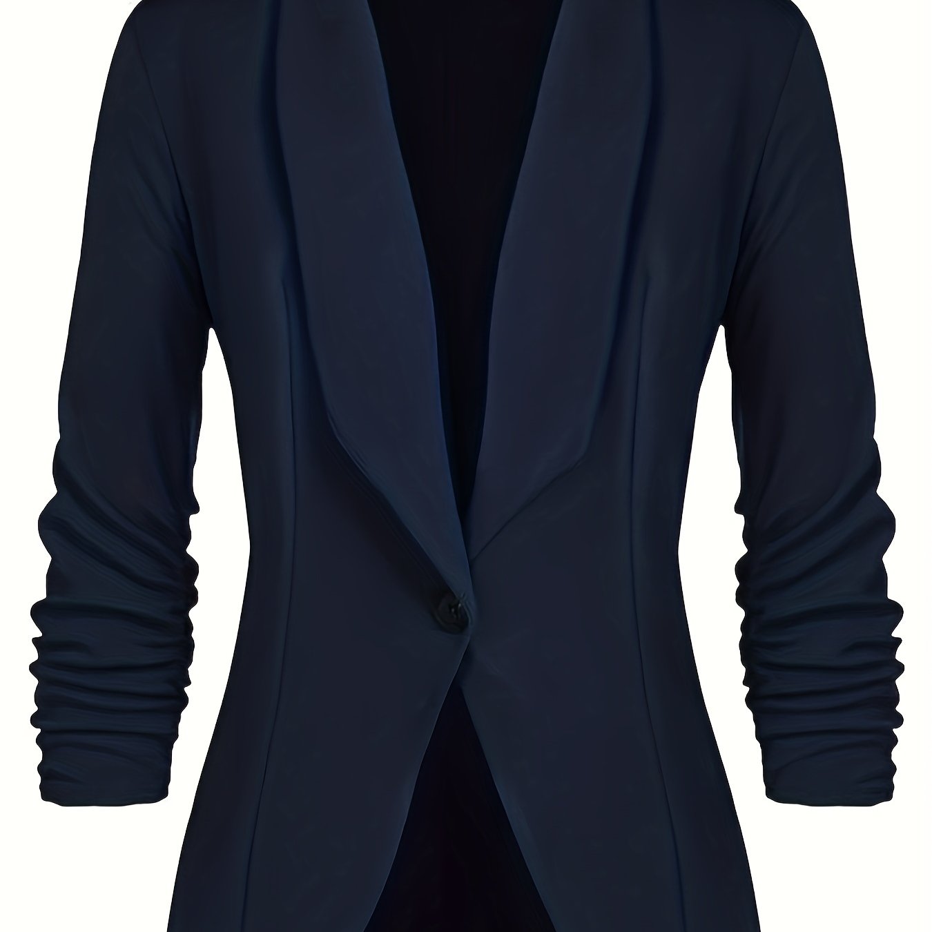 Plus Size Casual Blazer, Women's Plus Solid Long Sleeve Lapel Collar Single Breast Button Slim Fit Blazer Navy Blue
