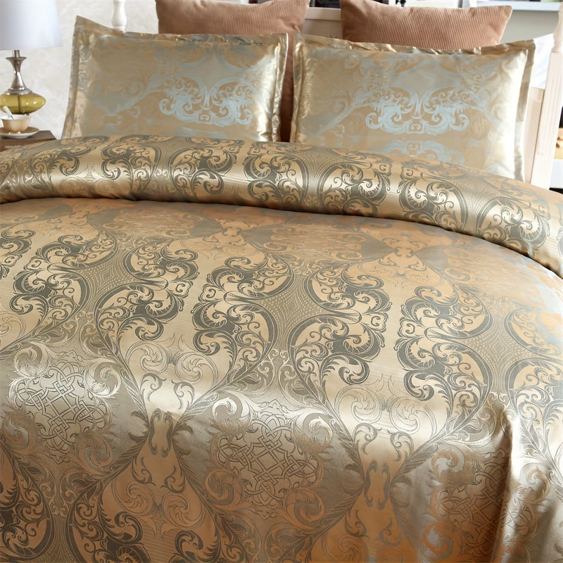3pcs European Satin Jacquard Duvet Cover Set, Bedding Set For Bedroom, Guest Room (1*Duvet Cover + 2*Pillowcase, Without Core)