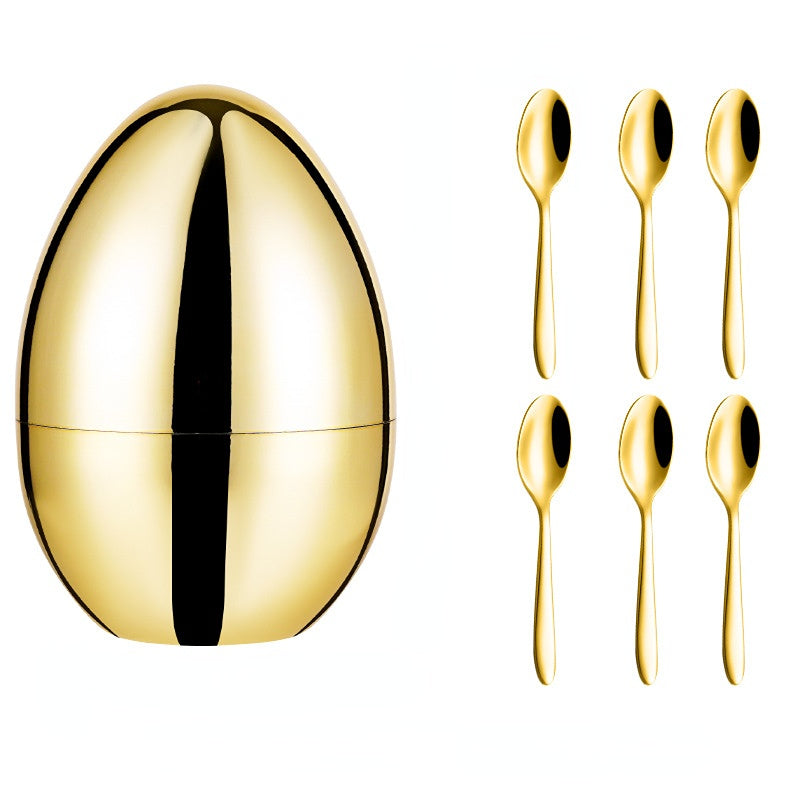 Creative Mind Egg 316 Stainless Steel Coffee Coffee Spoons Fruit Frail Party Meeting Egg Big Silvery Egg Set Golden Spoons