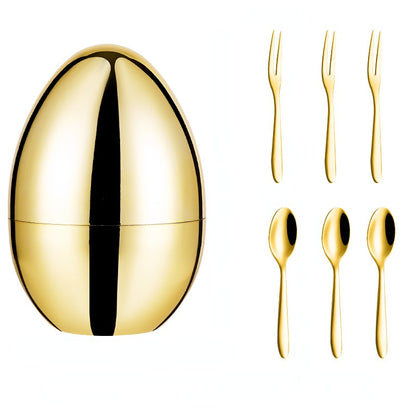 Creative Mind Egg 316 Stainless Steel Coffee Coffee Spoons Fruit Frail Party Meeting Egg Big Silvery Egg Set Golden Fork Spoons