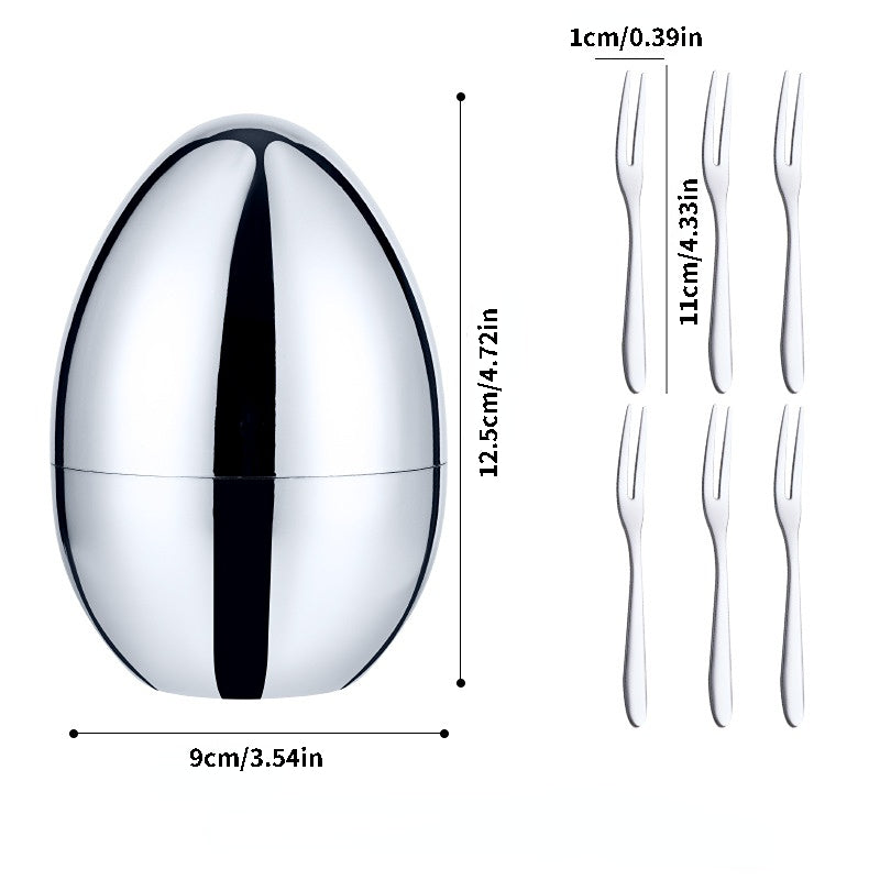 Creative Mind Egg 316 Stainless Steel Coffee Coffee Spoons Fruit Frail Party Meeting Egg Big Silvery Egg Set Silvery Fork
