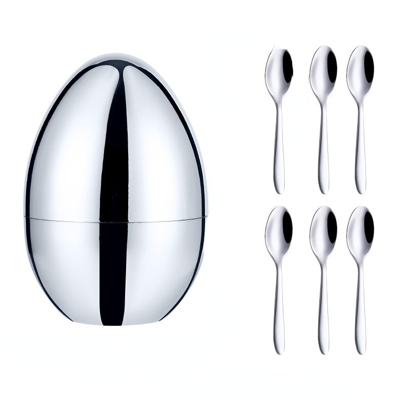 Creative Mind Egg 316 Stainless Steel Coffee Coffee Spoons Fruit Frail Party Meeting Egg Big Silvery Egg Set Silvery Spoons