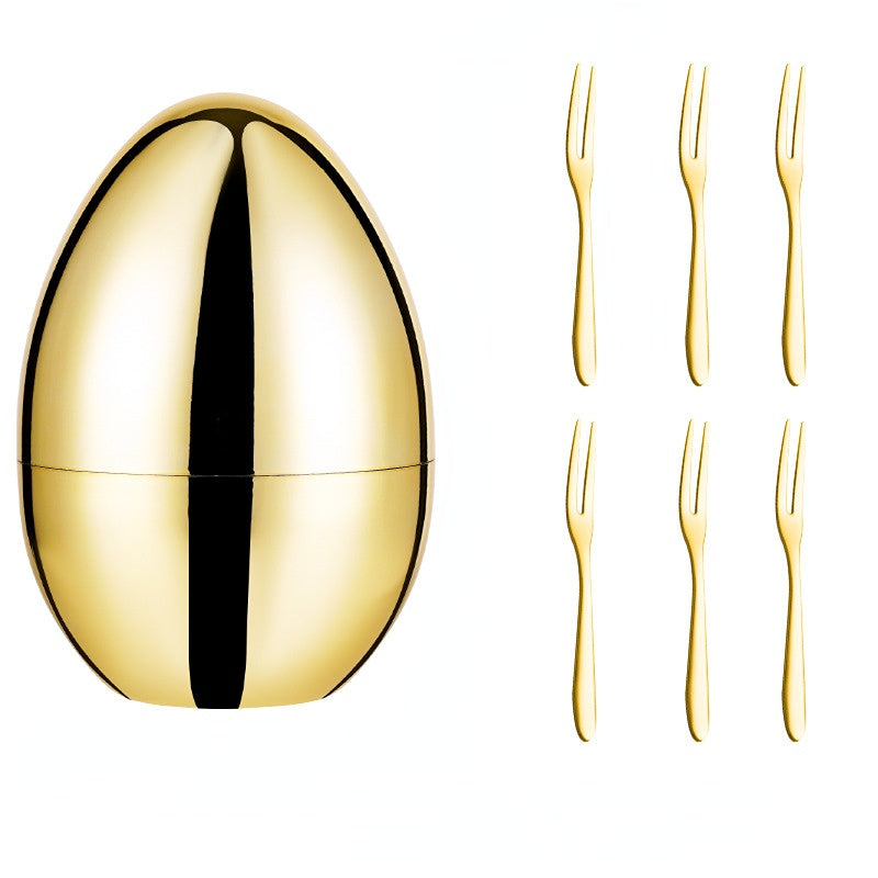 Creative Mind Egg 316 Stainless Steel Coffee Coffee Spoons Fruit Frail Party Meeting Egg Big Silvery Egg Set Golden Fork