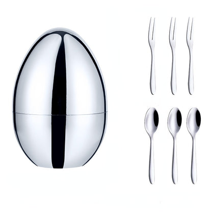 Creative Mind Egg 316 Stainless Steel Coffee Coffee Spoons Fruit Frail Party Meeting Egg Big Silvery Egg Set Silvery Fork Spoons