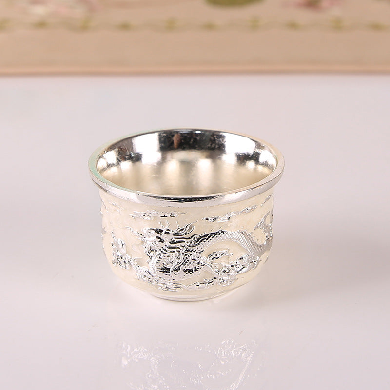 Elevate Your Tea Time with This High-Grade Golden & Silvery Kung Fu Tea Set - Perfect for Parties, Weddings, & Business Gifts! Silver White Dragon Phoenix