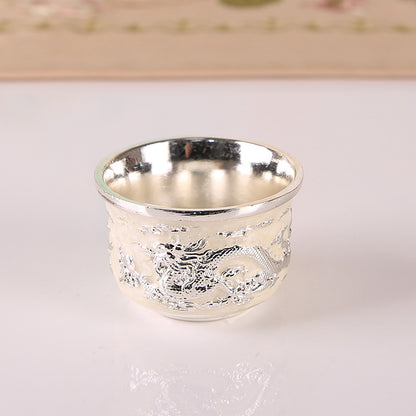 Elevate Your Tea Time with This High-Grade Golden & Silvery Kung Fu Tea Set - Perfect for Parties, Weddings, & Business Gifts! Silver White Dragon Phoenix