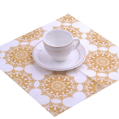 20pcs Golden Napkin Printed Placemat Paper, Hotel Banquet Paper Cup Flower Paper Golden Holiday Party Decoration